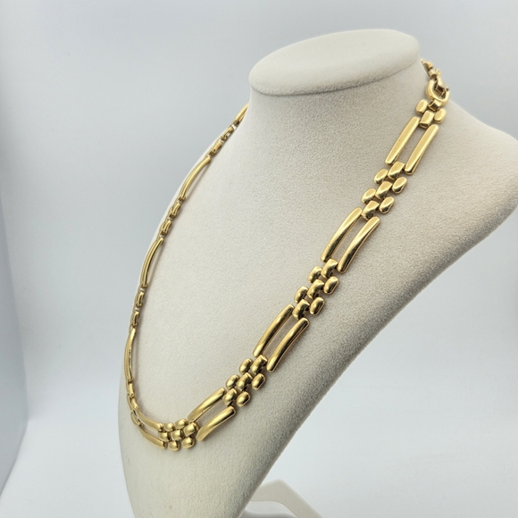Monet Gold-Tone Ladder Link Choker Necklace 16" - 80s Vintage - Picture 9 of 12